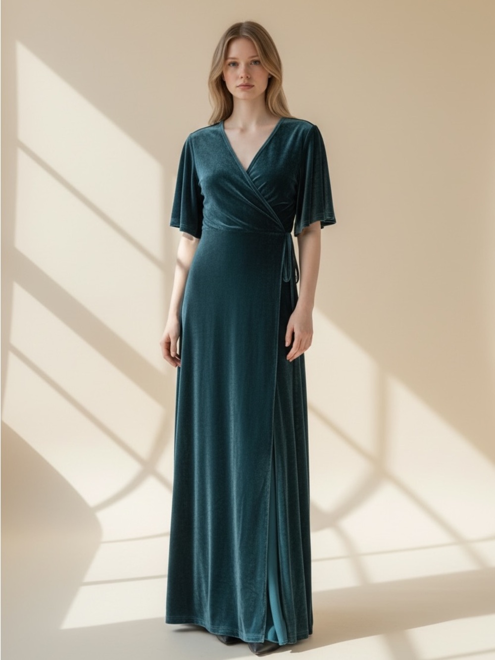 Baltic Born Teal Velvet Wrap Maxi Dress